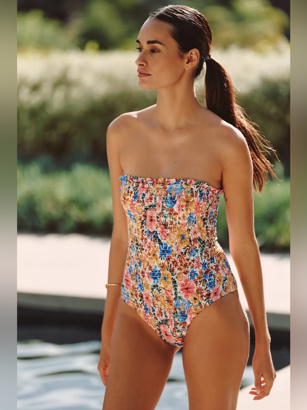 FARM RIO Farm Rio Floraline Smocked One-Piece Swimsuit